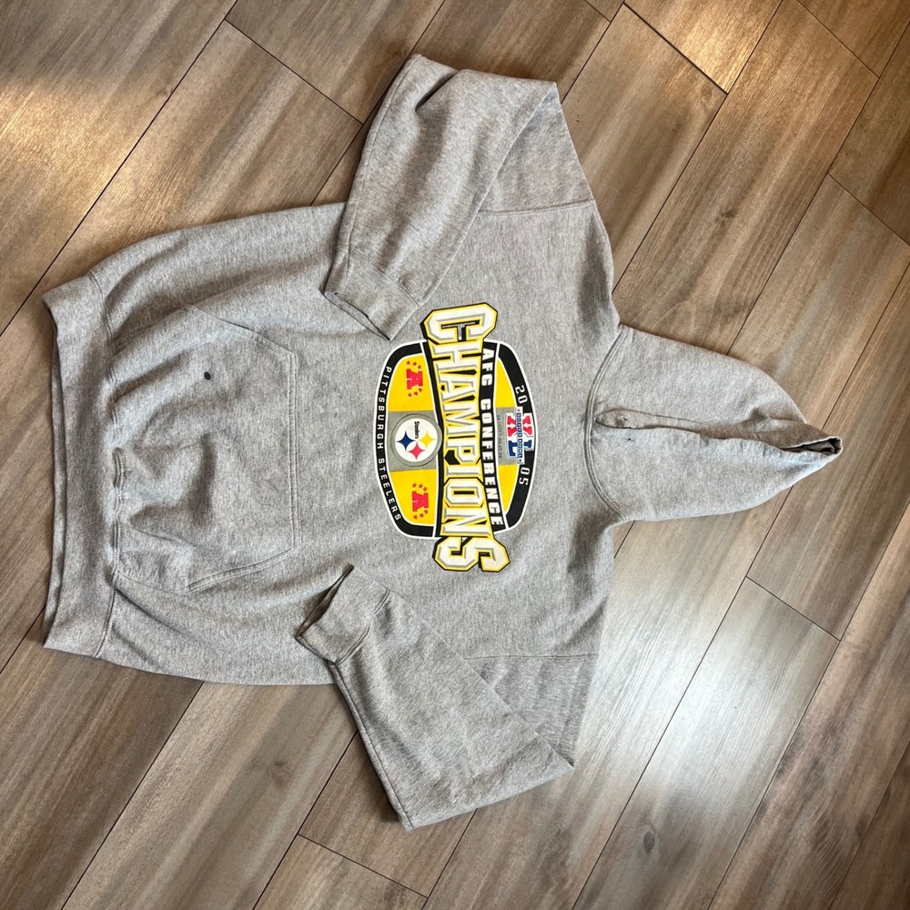 Gildan Pittsburgh Steelers 2005 AFC Conference Champions Hoodie Gray Large